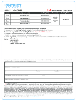 Patriot Memory Mail-In Rebate Form