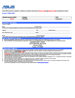 ASUS Product Rebate Form