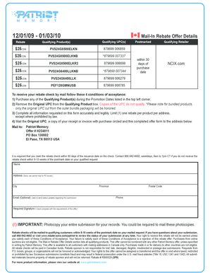 Patriot Memory Mail-In Rebate Form