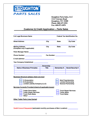 Customer & Credit Application – Parts Sales