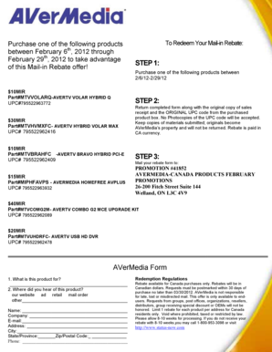 AVerMedia Canada Product Rebate Form