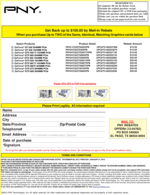 PNY Graphics Card Mail-in Rebate Form