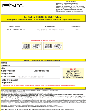PNY Graphics Card Mail-in Rebate Form