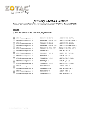 January Mail-In Rebate Form for Zotac Mini PCs