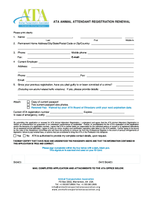 ATA Animal Attendant Registration Renewal