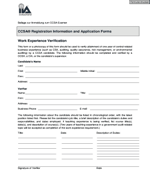 CCSA Work Experience Verification Form