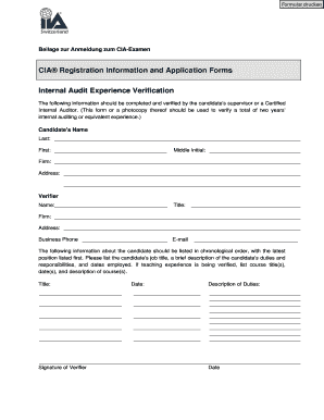 Beilage zur Anmeldung zum CIA-Examen