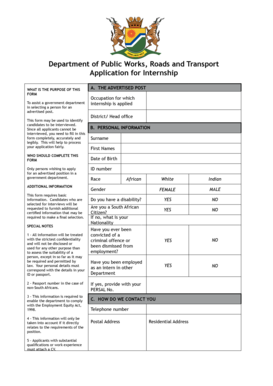 South African Government Internship Application Form