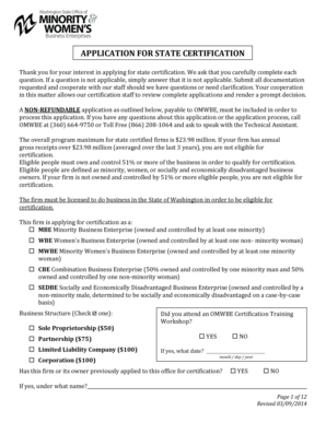 Washington State Certification Application