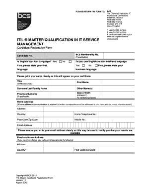 ITIL Master Candidate Registration Form