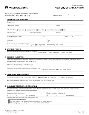 Kaiser Permanente Small Business Health Insurance Application
