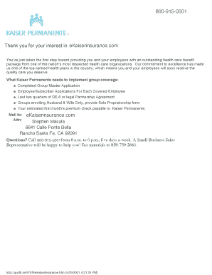 Kaiser Permanente Small Business Health Plan Application