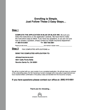 Kaiser Permanente Health Insurance Application