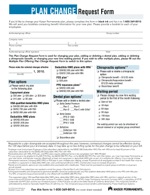 Kaiser Permanente Plan Change Request Form