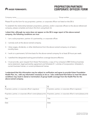 Proprietor Partner Corporate Officer Form