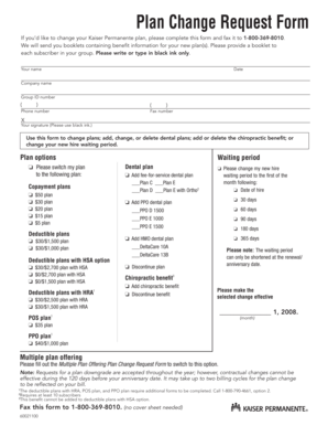 Kaiser Permanente Plan Change Request Form