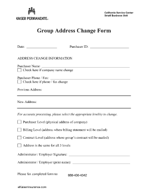 Kaiser Permanente Group Address Change Form