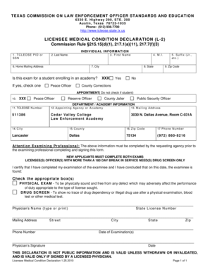 Texas Licensure Medical Condition Declaration