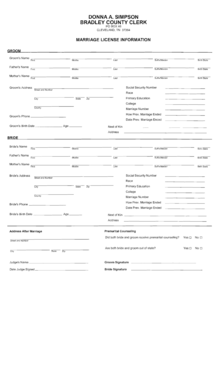 Tennessee Marriage License Application