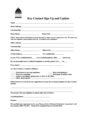 California Key Contact Sign Up Form