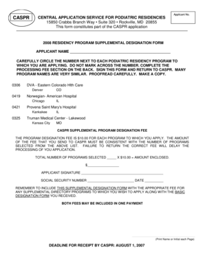 2008 Residency Program Supplemental Designation Form