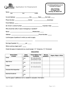 City of Conway Employment Application