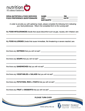 Food Preference Questionnaire