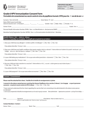 Grade 6 HPV Immunization Consent Form