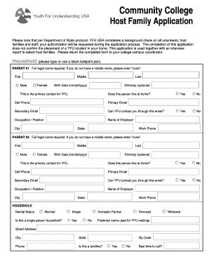 YFU USA Host Family Application