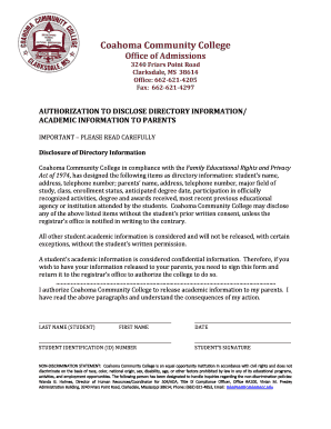 Authorization to Disclose Academic Information to Parents