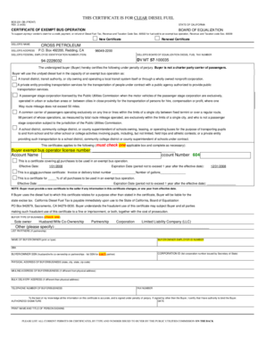 California Diesel Fuel Tax Exemption Certificate