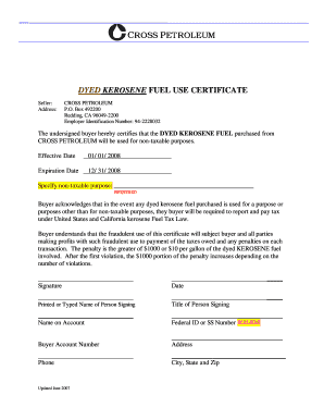 Dyed Kerosene Fuel Use Certificate