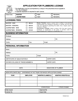 Application for Plumbers License