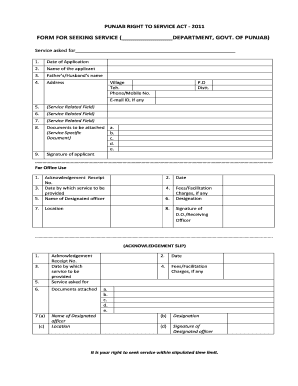 Punjab Right to Service Form