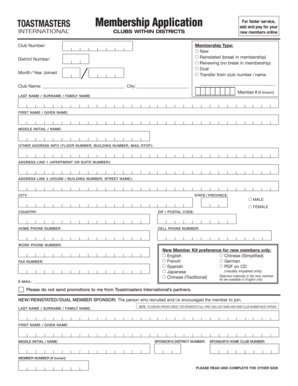 Toastmasters Membership Application Form