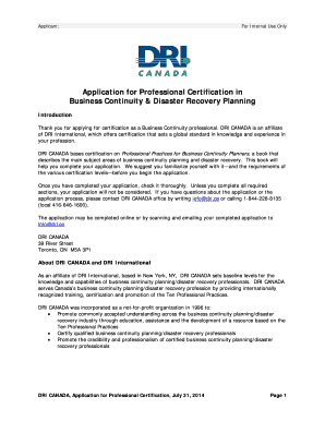 Application for Professional Certification in Business Continuity