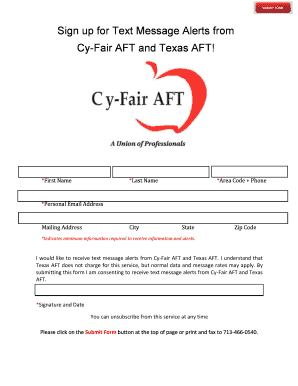 Cy-Fair AFT Text Message Alerts Consent Form