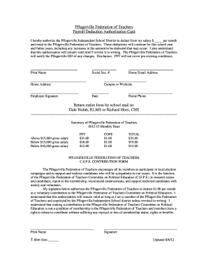 Pflugerville Federation of Teachers Payroll Deduction Authorization