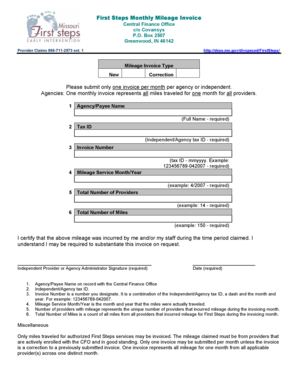 First Steps Monthly Mileage Invoice