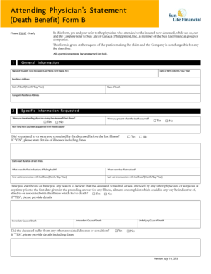 Attending Physician's Statement for Death Benefit