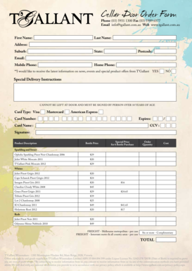 T’Gallant Wine Order Form