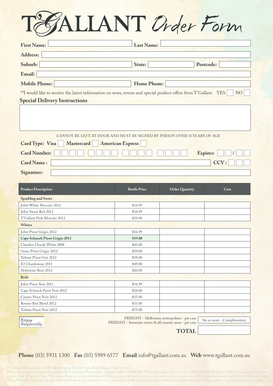 T'Gallant Wine Order Form