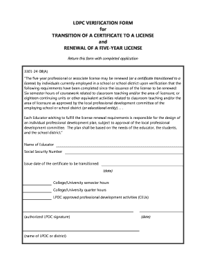 LDPC Verification Form for License Transition and Renewal