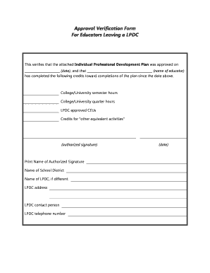 Approval Verification Form for Educators