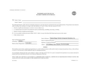 Tennessee Sales and Use Tax Blanket Certificate of Resale