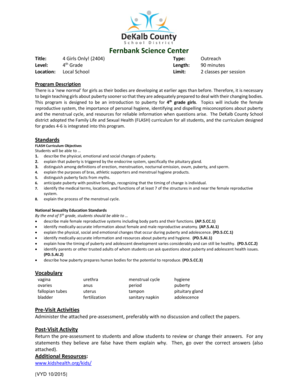 Puberty Education Program for 4th Grade Girls