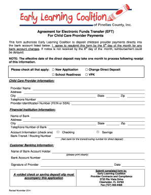Child Care Provider EFT Agreement