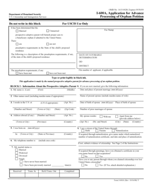 Formulaire I-600A de demande de traitement anticipé d'une pétition pour orphelin