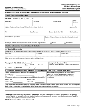 USCIS Genealogy Index Search Request Form