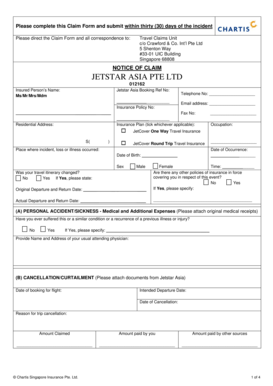Jetstar Asia Travel Insurance Claim Form